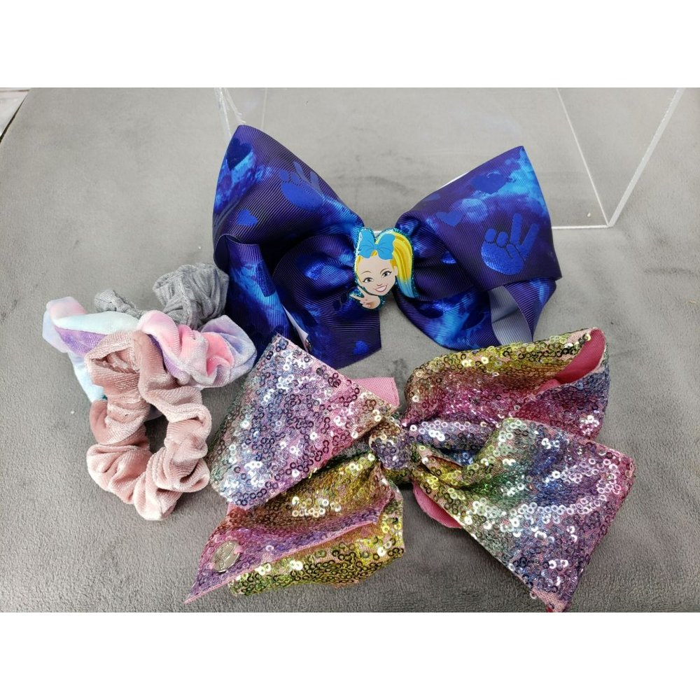 Jojo Siwa Oversized Clip In Girls Bows With Scrunchies Blue and Pink Glitter